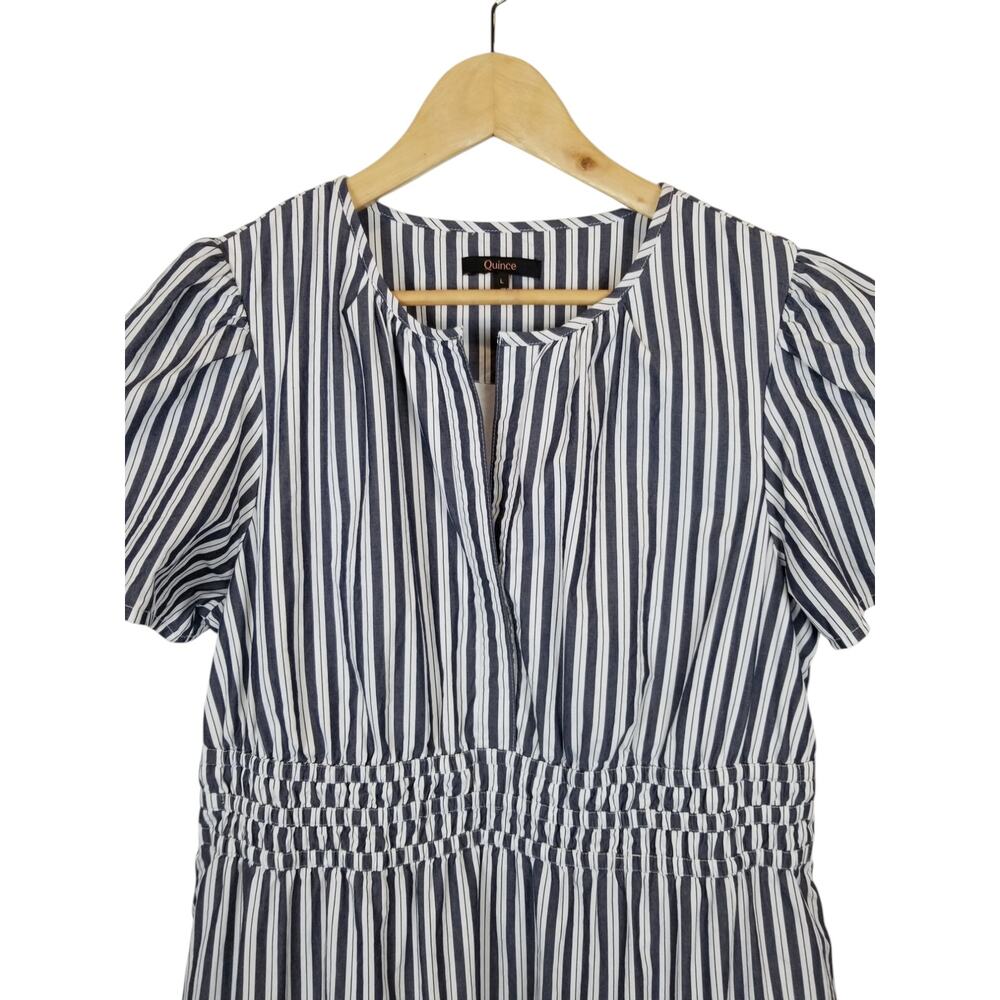 Quince Womens 100% Organic Cotton Poplin Tiered Maxi Dress Hudson Stripe Large - Picture 5 of 8